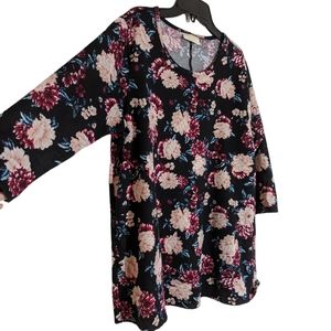 Black Floral 3/4 Sleeve Knit Top Size 1X
